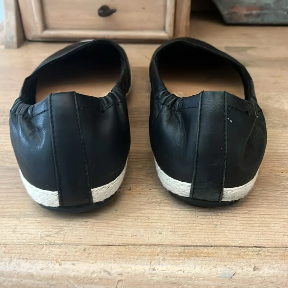 FitFlop Siren Espadrille Flats Black Leather Slip On Jute Detail Size 7.5